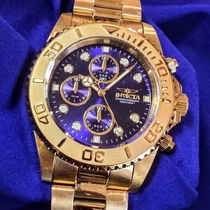 Invicta Pro Diver 44mm, Gold Tone #19157 Midnight Blue Dial Men's Watch New